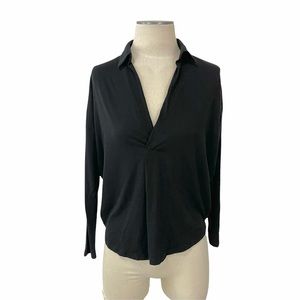 Anthropologie- Bordeaux Black Curved Tee Size XS.